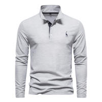 Camisa Polo Para Hombre AIOPESON 2023 Con Bordado De Ciervo Manga Larga Color Sólido Estilo Casual Business Anti-Shrink - details 3