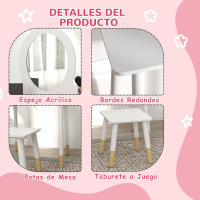 AIYAPLAY Tocador para Niñas con Taburete Tocador de Maquillaje para Niñas de +3 Años Tocador Infantil con Espejo Diseño Sencillo Blanco - details 5