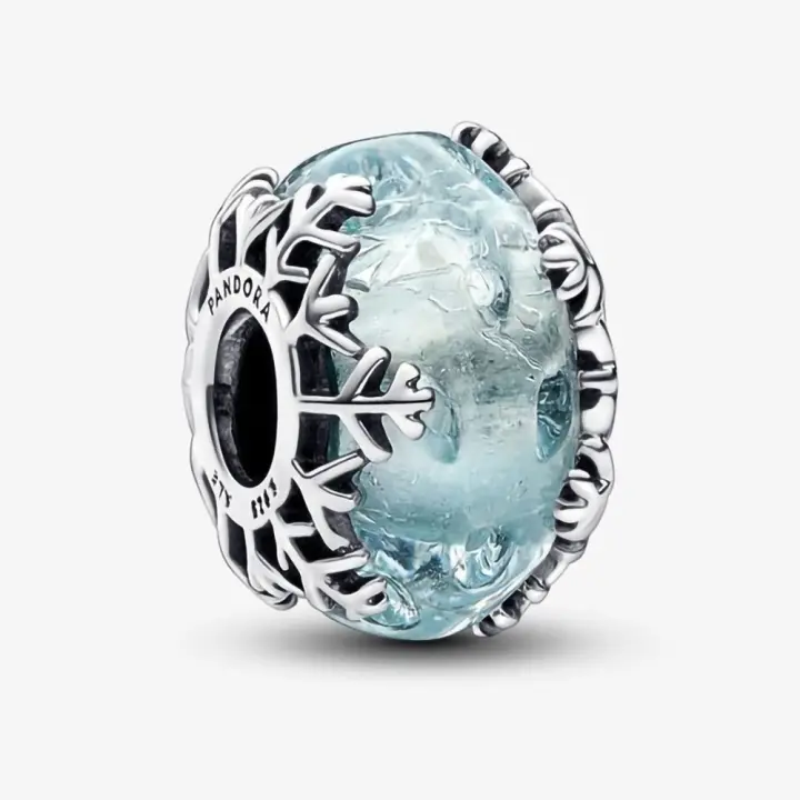 Pandora Charm de Colgante en Plata de Ley Copos de Nieve Azul Escarchado 792377COO，Incluye Caja Original - 1