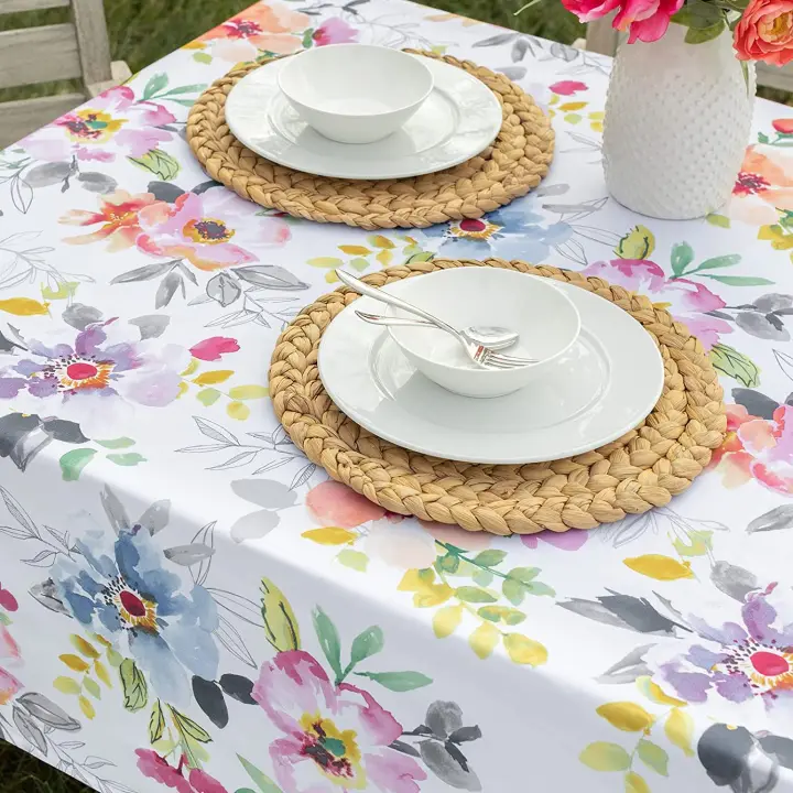 Mantel Floral Colorido De Poliéster Lavable Para Mesa De Comedor Fiesta Autogestionada Camping Decoración Telas Rectangulares a Mano - 1