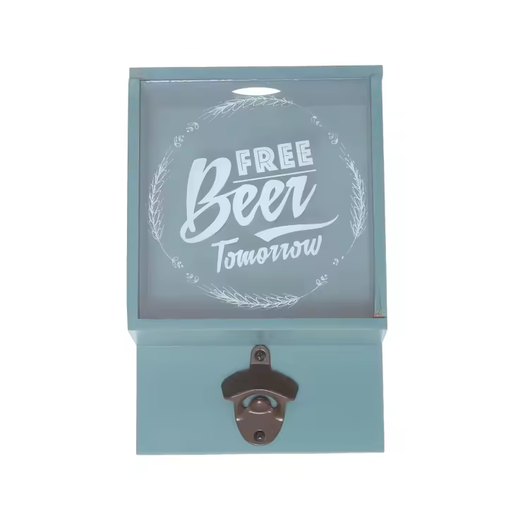 Abridor de Cervezas con Cajón Guarda Chapas Azul - Incorporado + 20x9x30 cm - 1
