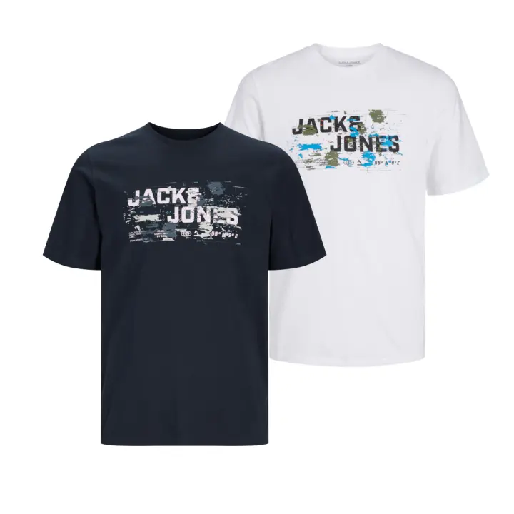 Jack & Jones Hombre Pack 2 Camisetas de Algodón de 160 grs  Logo estampado Ajuste Regular Fit Moda Casual Informal Ref 262560 - 1