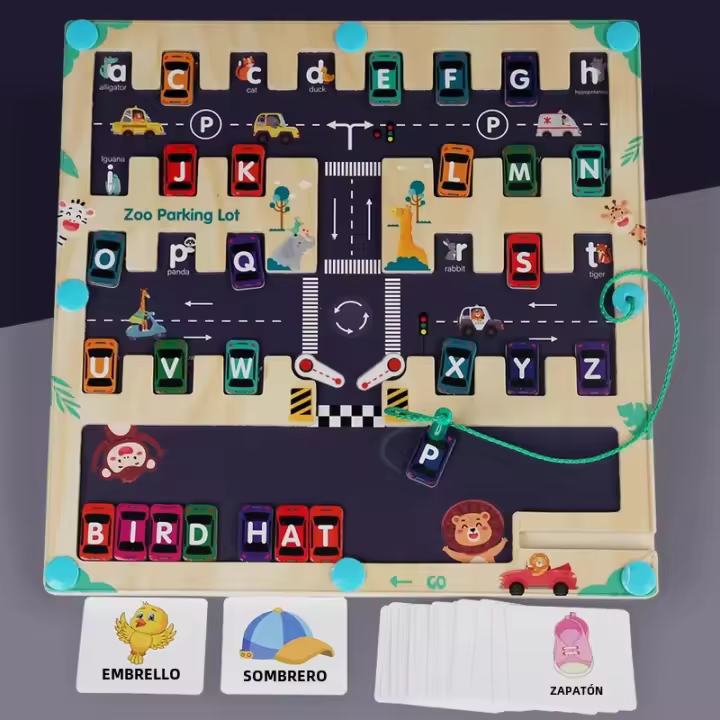 Juguetes Educativos Montessori Para Niños Letras Inglesas Magnéticas Laberinto De Colores Juego De Aparcamiento De Coches Juguetes De Madera De Aprendizaje - 1