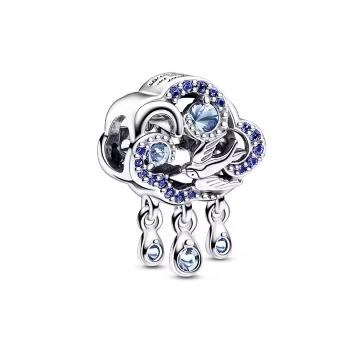 PANDORA Charm Plata de Ley Nube & Golondrina con Cristales Azules y Beige - 1