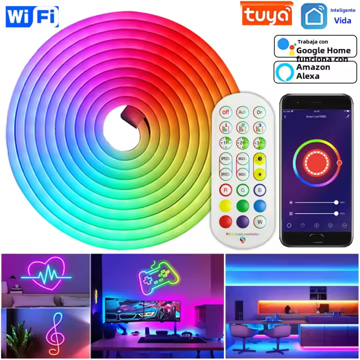 Tira De LED Neón Flexible Tuya Smart Life DC12V RGB Para Decoración De Hogar Y Fiestas Compatible Con Alexa Y Google Home - 1