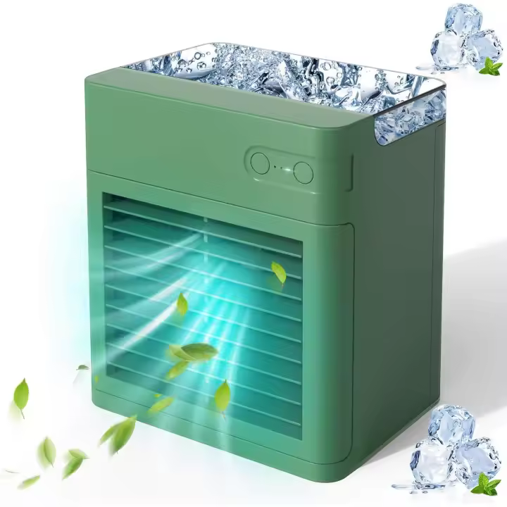 Mini Refrigerador de Aire, aire acondicionado portátil con humidificador, Carga USB, 3 velocidades ajustables y Luces LED de 7 Colores, para el hogar, dormitorio, oficin, exterior (verde) - 1