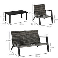 Outsunny Conjunto de Muebles de Jardín de Ratán 4 Piezas Juego de Muebles de Exterior con Sofá de 2 Plazos Sofás Individuales y Mesa de Centro para Terraza Patio Negro - details 2