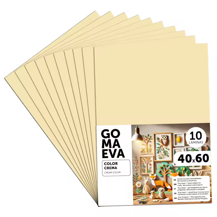 Goma Eva para Manualidades, Goma Espuma de Colores para Proyectos Creativos, Ideales para Artes y Manualidades, uso Escolar, Profesional o Artístico 40x60cm - m-office (Crema, 10 uds) - 1