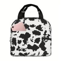 Bolsa De Almuerzo a Prueba De Calor Con Estampado De Vaca Reutilizable Para Camping Picnics Y Salidas a La Playa Diseño Negro Y Blanco Oxford Resistente - details 0