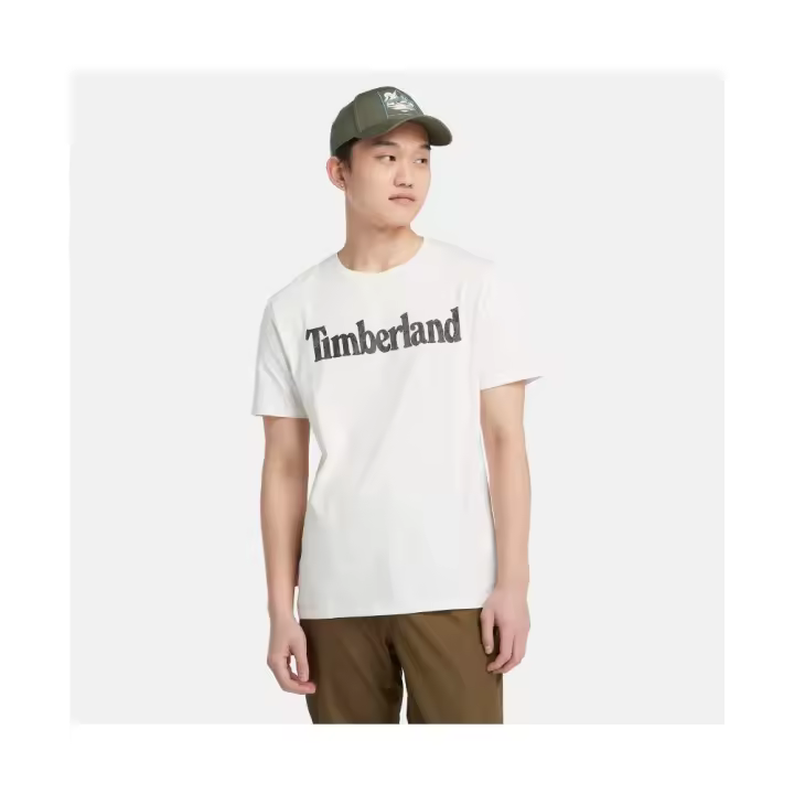 Camiseta de Manga Corta con logo lineal de camuflaje, Marca Timberland, Color Blanco Antiguo, Variedad de Tallas, Para Hombre - 1