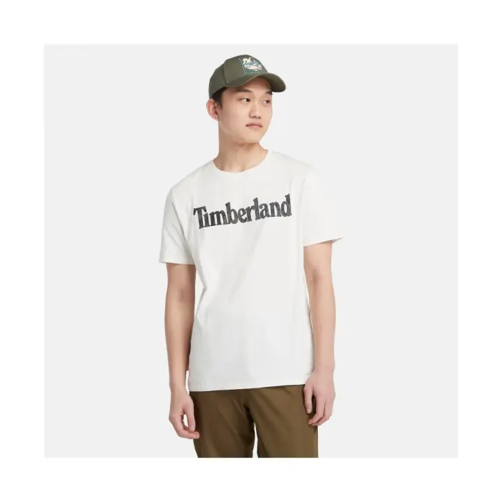 Camiseta de Manga Corta con logo lineal de camuflaje, Marca Timberland, Color Blanco Antiguo, Variedad de Tallas, Para Hombre - 1