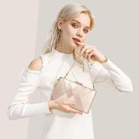 Bolso de Mano, Bolsos de Fiesta Dorado de Satén con Cadena, Elegante Clutch para Boda, Fiesta, Prom, 17×10×6.5CM - details 0