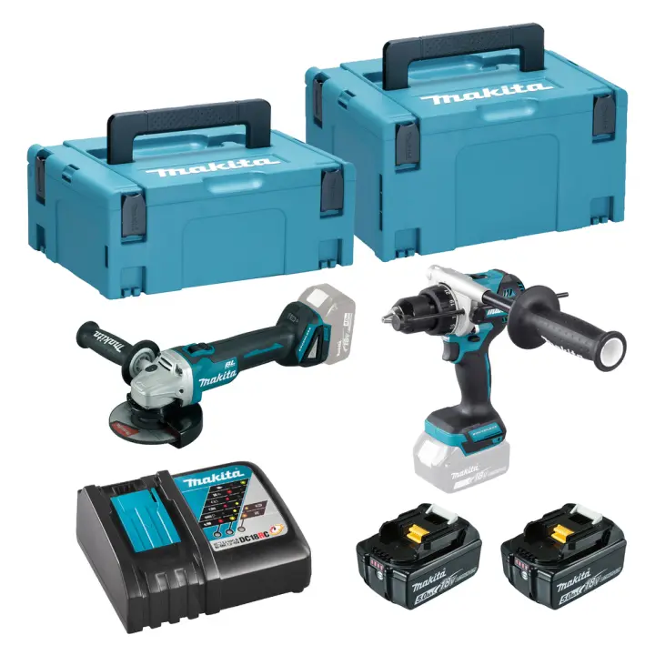 KIT AMOLADORA+TALADRO 18V+2BAT.+CARGADOR+2MALETIN Makita - 1