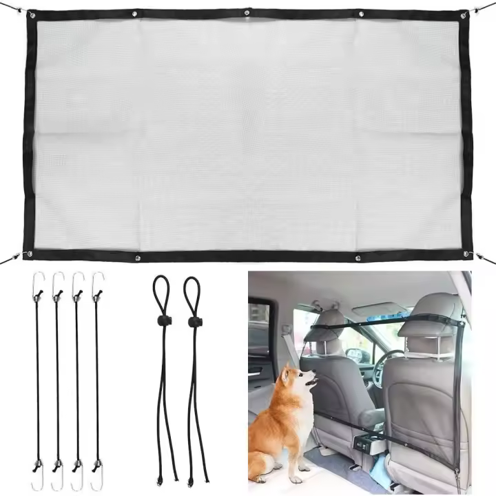 Protección de red de barrera de seguridad para coche de mascotas, separación automática para red de perro y gato, fijación a asientos para bloqueo - 1