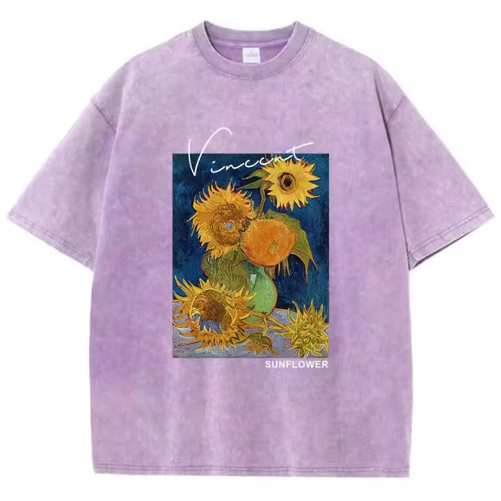 Camiseta De Algodón Van Gogh Con Impresión De Girasol Para Hombre Estampado Gráfico Camiseta Cool De Verano Talla Grande Manga Corta Para Diario - 1