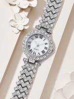 Juego De 5 Piezas Reloj De Pulsera Para Mujer Con Anillo Collar Y Pendientes De Strass Moda Casual Joyería Femenina - details 1