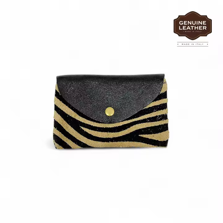 Cartera de Cuero con Estampado de Cebra,Piel de ante,, monedero ,tarjetera, billetera brillante,larga de cuero Granulado ,Piel Vacuno, hecho en Italia, piel auténtico,accesorio trendy ,vintage,,regalo para mujer - 1