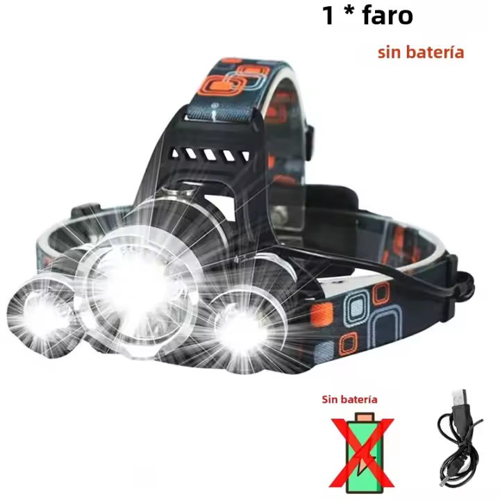 Linterna Frontal LED Recargable T6 Potente 90° Ajustable Torcha Portátil Impermeable Para Pesca Caza Camping Exterior - 1