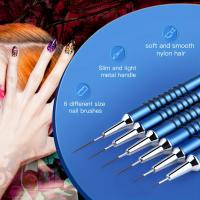 6Pcs Pincel De Dibujo Para Uñas Con Mango De Metal Diseño De Arcoíris Y Puntos Para Pintura De Uñas Con Polvo De Gel UV - details 5