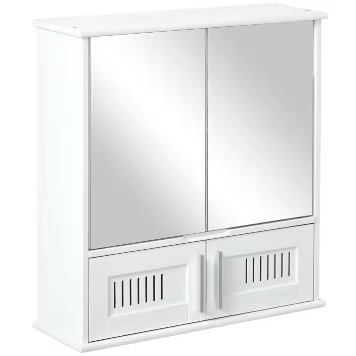 kleankin Armario de Baño con Espejo Montado en Pared con Puertas Ventiladas y Estante Ajustable Mueble Suspendido Multiuso Moderno para Salón Cocina 55x17,5x60 cm Blanco - 1