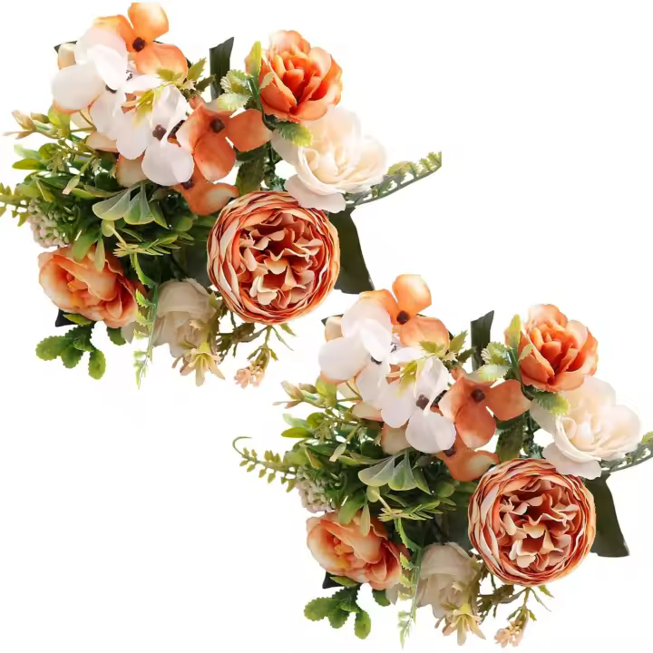 Flores artificiales, 2 piezas de peonías falsas de otoño, flores de hortensia de seda, flores de rosas de otoño, centros de mesa para decoración (naranja) - 1