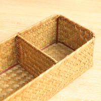 Cesta De Almacenamiento Tejida a Mano Con Tapa Para Ropa Y Polvo Caja Rectangular Organizador De Sundries Con 3 Secciones - details 2