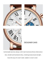 Reloj De Negocios Lujo CHENXI Para Hombre Moda Cronógrafo Fase Lunar Fecha Resistente Al Agua Multifuncional Cuarzo Pulsera Con Manos Luminosas Material De Correa Cuero Display Numeral Romano - details 1
