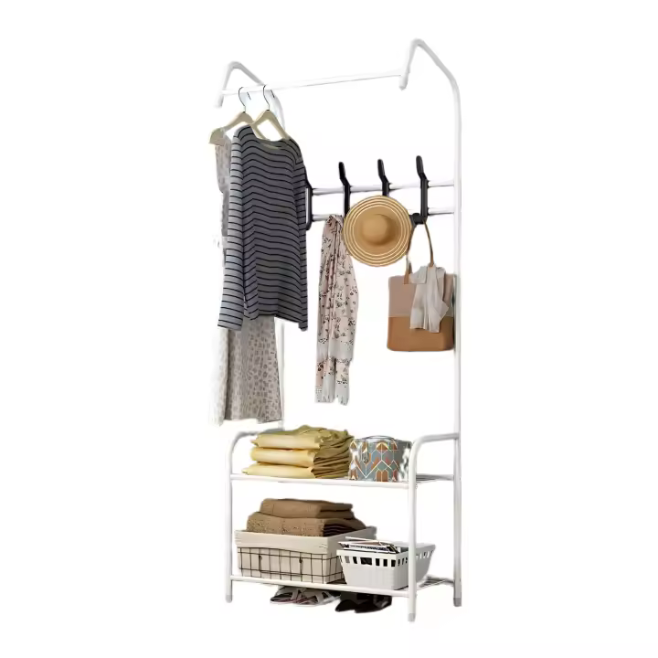 Perchero de pie, Metal, Zapatero, Resistente con estante para zapatos y prendas, Organizador ropa y accesorios, Multifuncional para salón, Dormitorio, Sala de estar, Recibidor, Entrada - 1