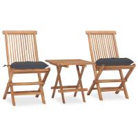 vidaXL Set comedor de jardín plegable 3 piezas madera de teca cojines en color Azul claro/Crema/Gris y más | acolchados duraderos para sofás de jardín terraza exterior - details 3