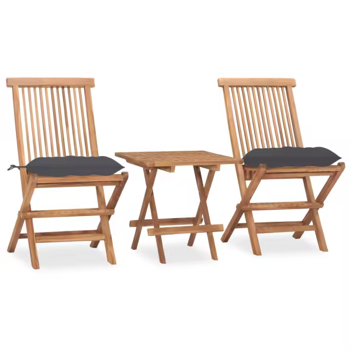 vidaXL Set comedor de jardín plegable 3 piezas madera de teca cojines en color Azul claro/Crema/Gris y más | acolchados duraderos para sofás de jardín terraza exterior - 1