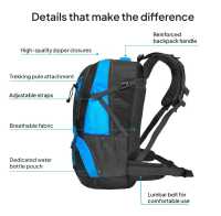 Ociodual Mochila Senderismo 40L Azul Ligera Impermeable Mochila Viaje Supervivencia Plegable Mochila Mujer Camping Mochila Hombre Trekking Montaña Mochilas Marcha Nórdica Deporte - details 2