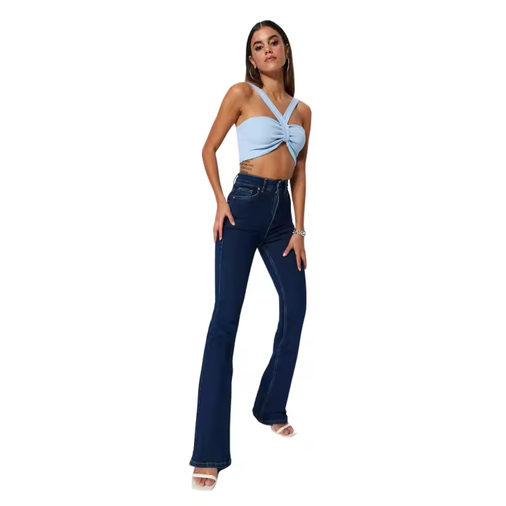 Trendyol Dark Blue Super High Waist Flare Jeans Twoss23Je00064 - 1