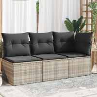 vidaXL Sofá de jardín de 3 plazas con cojines ratán sintético beige en color beige y gris/Marrón/Gris y más | acolchados duraderos para sofás de jardín terraza exterior - details 4