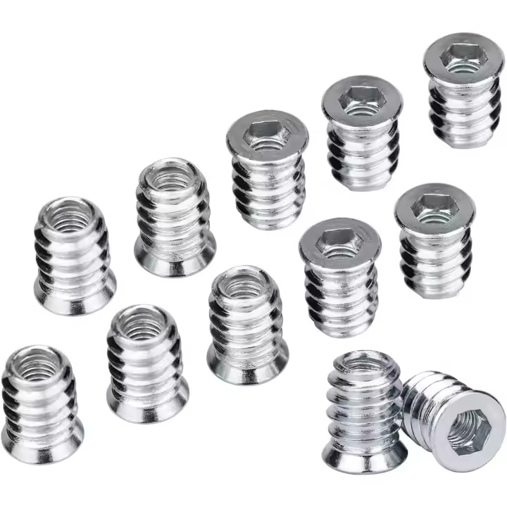 100 piezas de tornillos de cabeza avellanada, manguitos de tornillos profesionales, kit de surtido de tornillos M6 x 15 mm, inserto de tornillo con inserción hexagonal roscada para muebles - 1