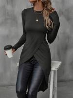 Camiseta Larga De Mujer Para Otoño 2024 Slimming Casual De Manga Regular Suave Algodón Estilo Oficina Longitud Rodilla - details 23