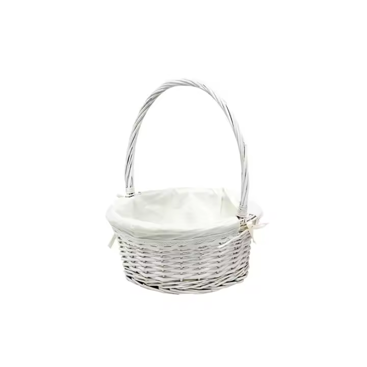 Cesta de Mimbre Blanca con Asa, Forrada de Tela Extraíble y Lavable - 1