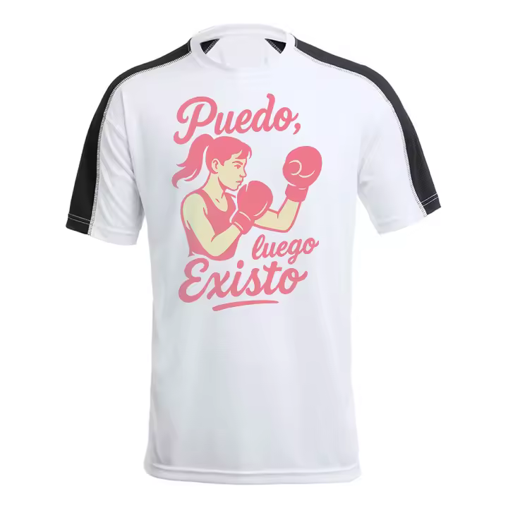 MERCHANDMANIA CAMISETA técnica franja mangas NEGRA frase motivadora puedo luego existo tshirt - 1