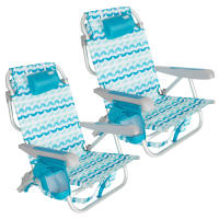 Aktive - Set 2 sillas plegables de playa con respaldo reclinable, cojín, bolsillos y transporte tipo mochila. Diseño marinero azul, estructura aluminio resistente, reclinables en 5 posiciones - details 0