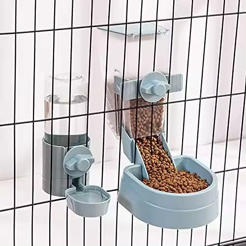 Comedero de Agua para Conejos, dispensador de Agua Colgante para jaula de mascotas, Cuenco para botella de Agua Automático para Colgar animales Pequeños para Gato Conejo (Azul) Fuente de Agua para Gatos y dispensador de Agua - 1
