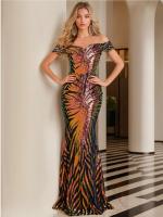 Vestido De Noche Para Mujer Con Sequinias off Shoulder Bodycon Sin Espalda De Largo Floor Length Para Fiesta Y Premios Padded - details 14