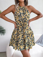 Vestido De Verano Casual Para Mujer Con Estampado Floral Y Volantes Estilo Halter Largo Mini Polyester Slim Fit Y Flare - details 15
