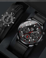 Reloj De Hombre Negro Con Calendario Cuerda De Acero Inoxidable Estilo Casual Moda Reloj De Pulsera Quartzo Con Pulsera De Hombre - details 0