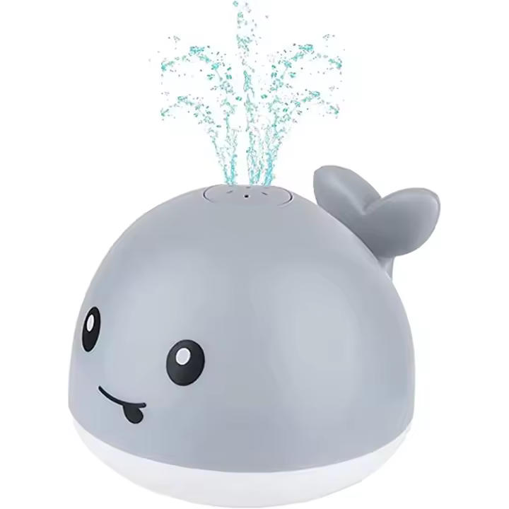 2024 Juguete de baño para bebé, Ballena con Fuente, juguete acuático a partir de 1 año, aspersor de ballena, juguete de baño con luz LED Multicolor, Inducción automática, spray de agua, bañera, piscina, juguete para niños pequeños, Recargable, Gris - 1