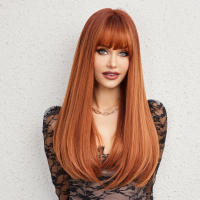 Peluca Sintética De Cobre Naranja Pimienta Para Mujeres Larga Recta Con Franja Resistente Al Calor Para Cosplay Diario Fiesta - details 1