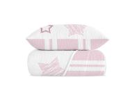 Manterol Outlet - Colcha bouti reversible estampado rayas y estrellas color rosa y blanco con fundas de cojín. Cubrecama ideal para primavera, verano y entretiempo. Colcha fina, extra suave y ligera. - details 1