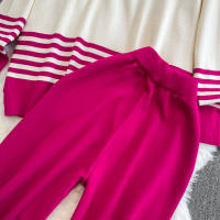 Conjunto De Ropa De Mujer REALEFT Otoño Invierno 2 Piezas Traje De Pista Tejido Con Cuello Alto Rayado Y Pantalones Rectos Polyester Estilo Casual - details 20
