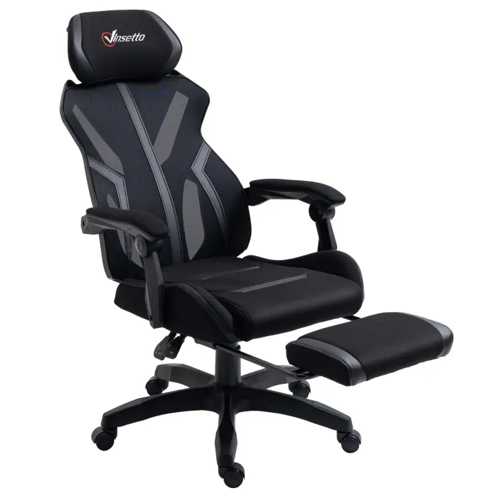 Vinsetto Silla Gaming con Reposapiés Retráctil Silla de Oficina Giratoria Reclinable con Reposacabezas y Altura Ajustable 65x65x119-129 cm - 1