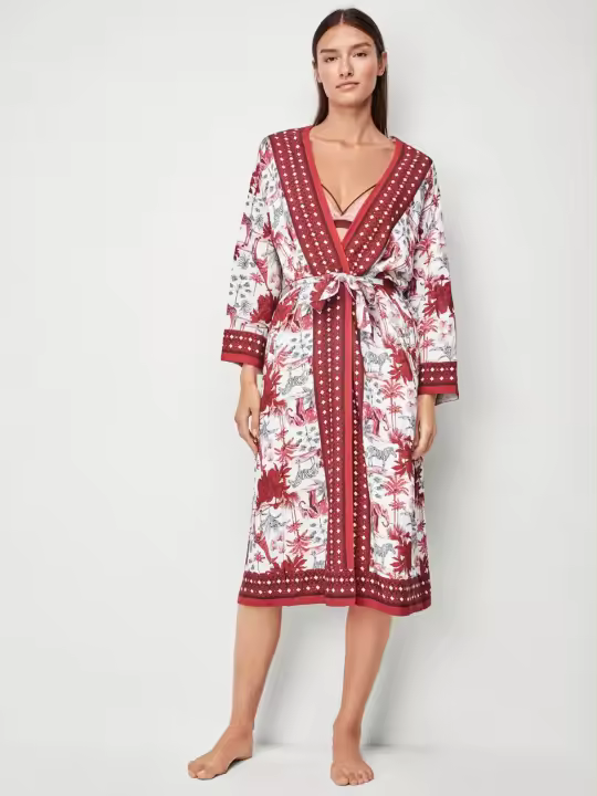Gisela - Bata Larga Estampado Africano en Seda - 1