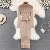 Vestido Maxi De Cuello Alto Para Mujer YuooMuoo 2024 Otoño Invierno Elegante Ajustado Con Cinturón Estilo Bodycon Tejido Ribbed Suave Y Elástico - details 21