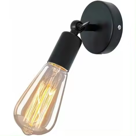 Aplique de pared de metal de hierro industrial, lámpara Edison retro con casquillo E27, iluminación retro para dormitorio, sala de estar, comedor, pasillo (negro) - 1